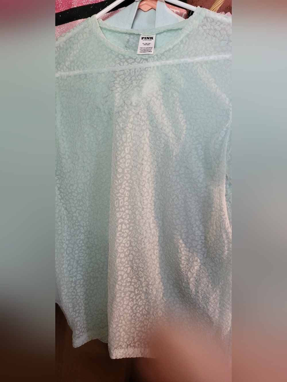 Victoria's Secret Mint Sheer Animal Lace Top